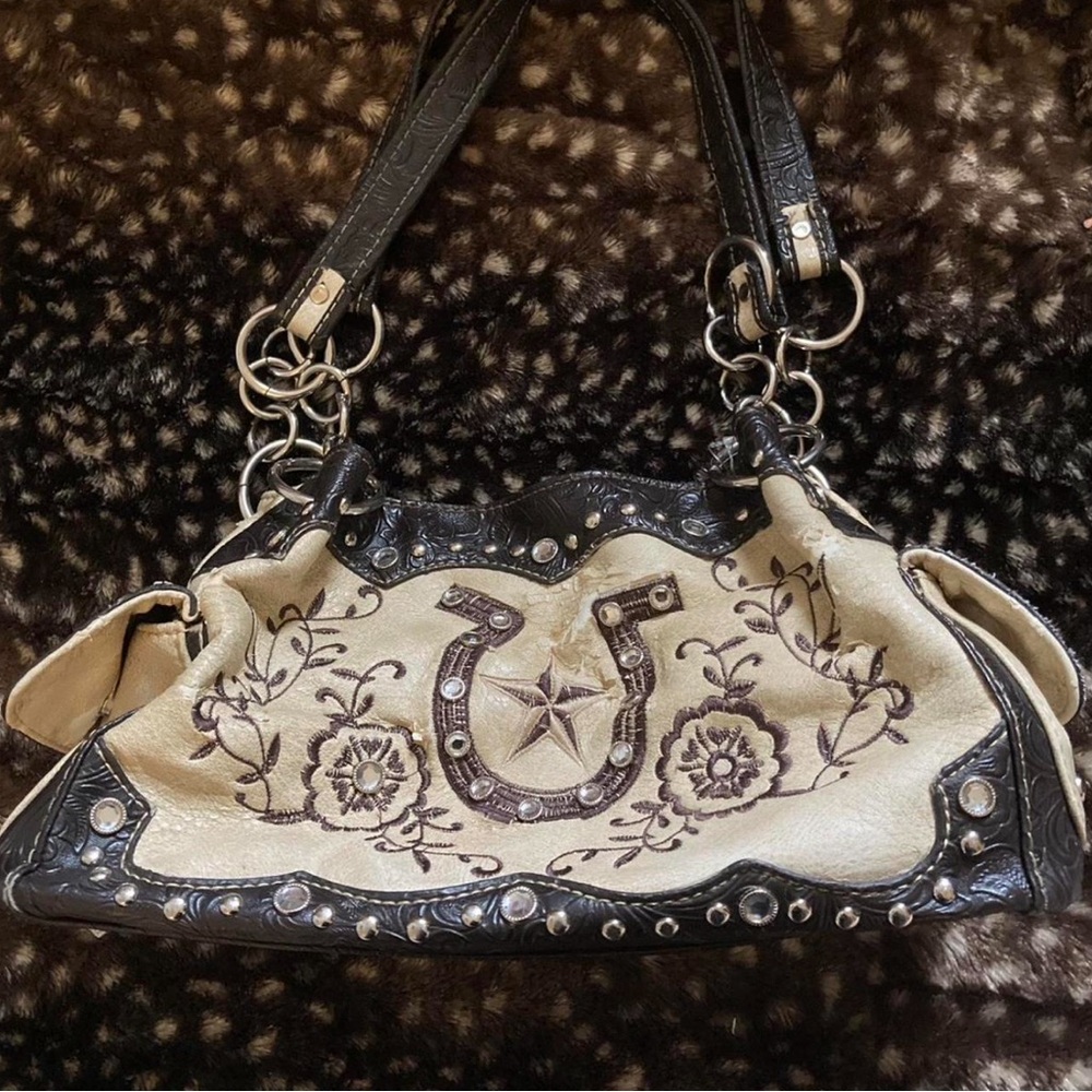 Embroidered Cream and Black Women's Bag True Religion